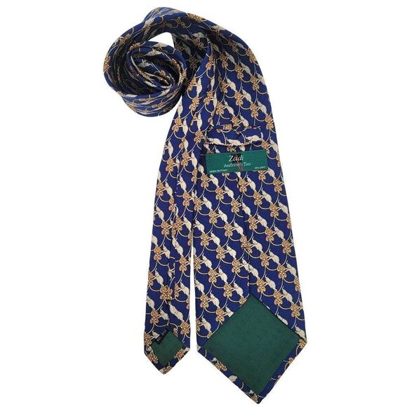 Zadi / Andrews Tie All Silk Elephant Blue and Gold Mens Tie - Picture 4 of 7
